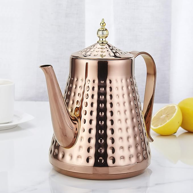 SANQIAHOME 1.6L(54oz) Stainless Steel Hammer Patterned Teapot With Removeable Infuser,Loose leaf cover,Copper - Bloomnest
