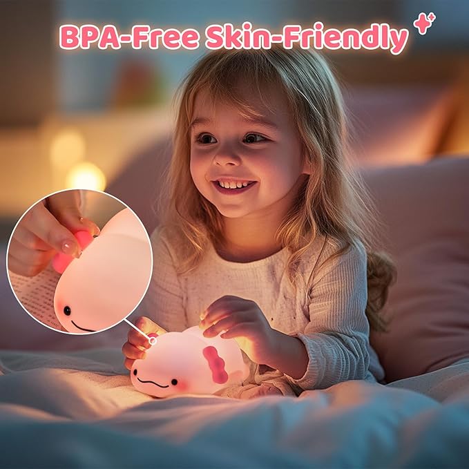 SMY Lighting Axolotl Night Light for Kids,Animal Silicone Nursery Night Lamp, Rechargeable Table Lighting Bedside Lamp,Cute Room Decor Light for Bedroom,Living Room,Dining,Desk Decorations,Gift - Bloomnest