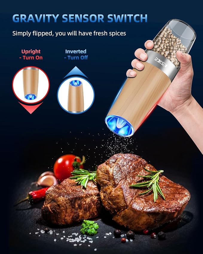 XinXu Electric Pepper Grinder, Salt or Pepper Mills & Adjustable Coarseness, with LED Light, One Hand Automatic Operation -Set/RoseRed - Bloomnest