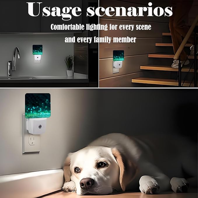 Green Sparkling Glitter Night Light,Plug Into Wall with Dusk to Dawn Light Sensors, Warm Nightlights for Bedroom, Bathroom, Hallway, Kitchen, Gifts Ideal for Boys Girls Women Men - Bloomnest