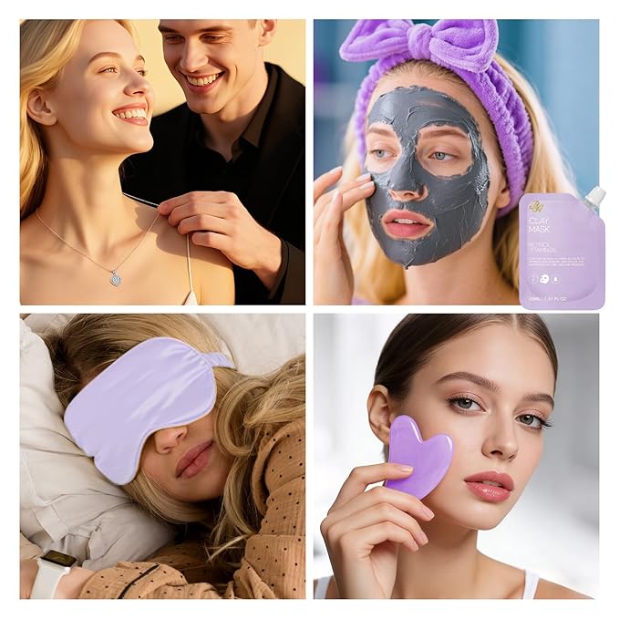 25 Pcs Valentines Day Gifts for Women, Lavender Bath & Body Gift Set, Hydrating Skin Care Set, Self Care Gifts, Face Sheet Mask, Cosmetic Bag, Necklace, Christmas, Birthday, Mothers Day - Bloomnest