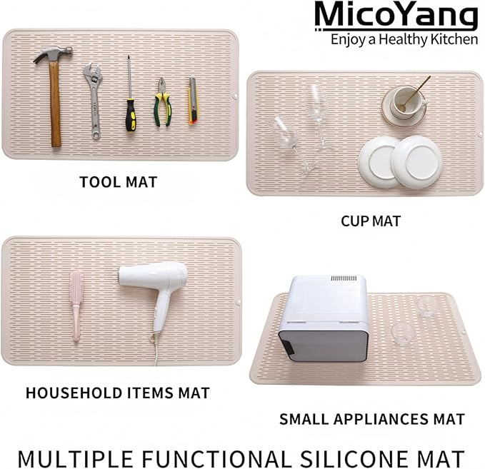 Silicone Dish Drying Mat for Multiple Usage,Easy clean,Eco-friendly,Heat-resistant Silicone Mat for Kitchen Counter or Sink,Refrigerator or Drawer Liner Tapioca 4XL 32 inches x 18 inches - Bloomnest