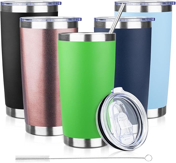 20oz Tumbler with Lid and Straw Double Wall Powder Coated Vacuum Insulated Coffee Tumbler Stainless Steel Insulated Travel Coffee Mug Spill-Proof Thermal Cup for Hot and Cold Beverage,Avocado Green - Bloomnest