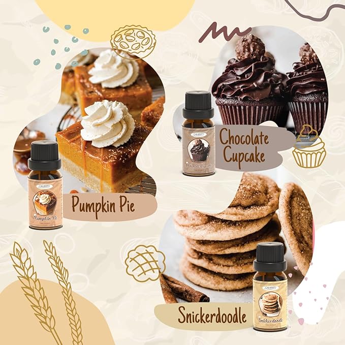 SALUBRITO Bakery Fragrance Oils Set, Premium Essential Oils Set for Candle, Soap Making, Diffuser - Pumpkin Pie, Chocolate Cupcake, Snickerdoodle, Gingerbread, Creamy Vanilla, Sugar Cookies - Bloomnest