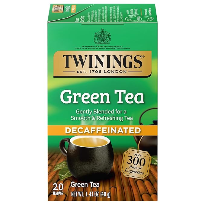Twinings Decaffeinated Green Tea Individually Wrapped Bags, 20 Count (Pack of 1), Smooth Flavour, Enticing Aroma, Enjoy Hot or Iced, 20 Teabags - Bloomnest