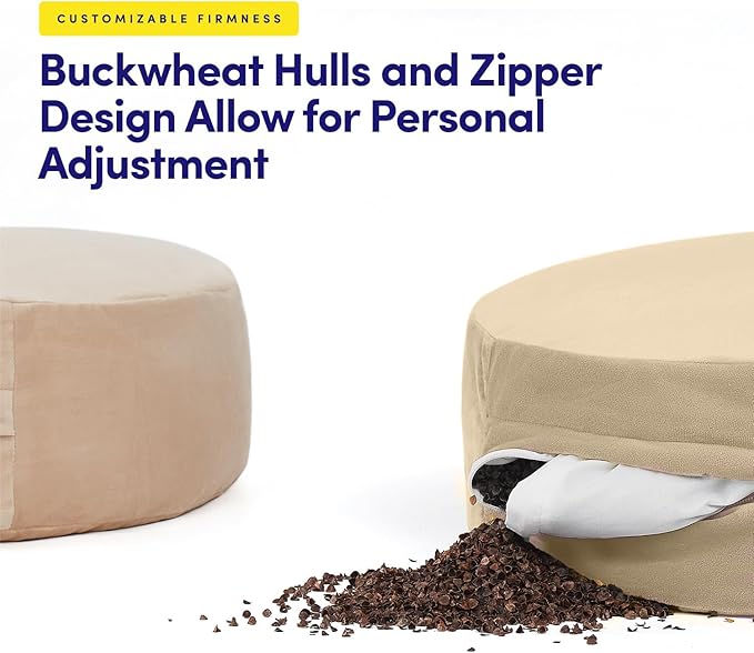 Meditation Cushion Bolster Pillow for Restorative Yoga – Supportive Cushion for Meditation, Pilates, and Relaxation – Filled with Buckwheat Hulls - Removable Cover - Bloomnest