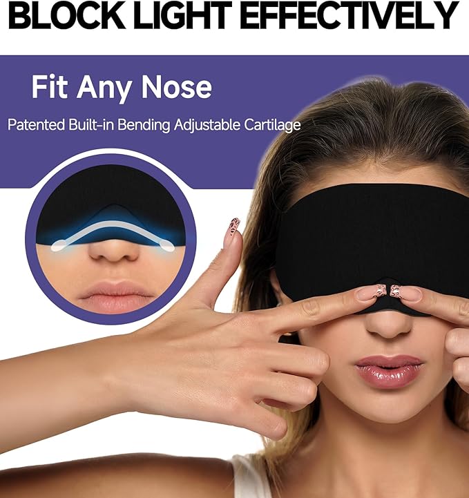 Mavogel Cotton Sleep Eye Mask - Updated Design Light Blocking with Adjustable Nose Bridge, Soft and Comfortable Night Eye Mask for Men Women, Eye Blinder for Shift Work, Includes Travel Pouch, Black - Bloomnest