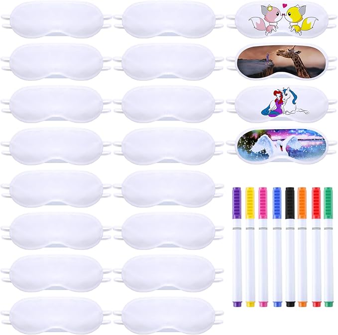 Syhood Sublimation White Eye Mask Blanks Sleepover Party Supplies Slumber Pajama Party Decorations with Fabric Marker Pens DIY White Sleep Mask - Bloomnest