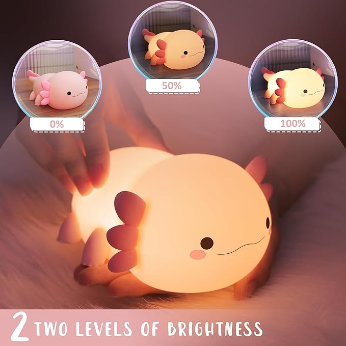 Axolotl Night Light, Cute Night Light for Kids, Animal Silicone Nursery Night Lamp, Timer Dimmable Rechargeable LED Nightlight, Soft Feeding Room Decor Bedside Lamp Gifts for Kids Girls Boys Women - Bloomnest
