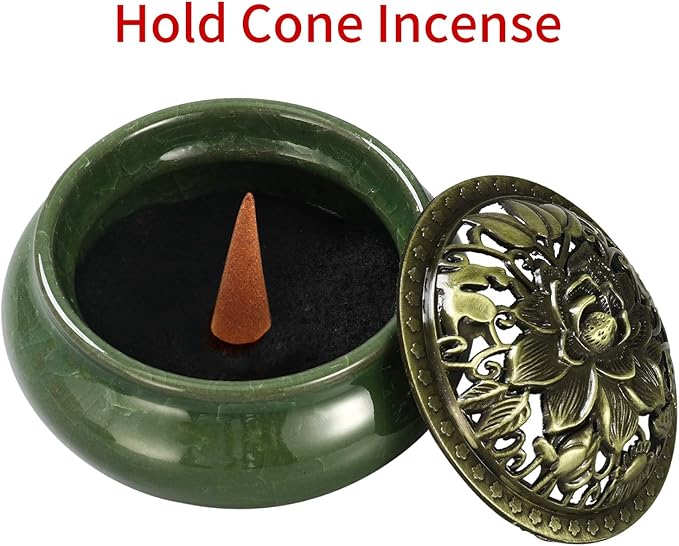Incense Burner and Cone Incense Holder with Calabash Incense Stick Holder Ceramic Ash Catcher,Green - Bloomnest