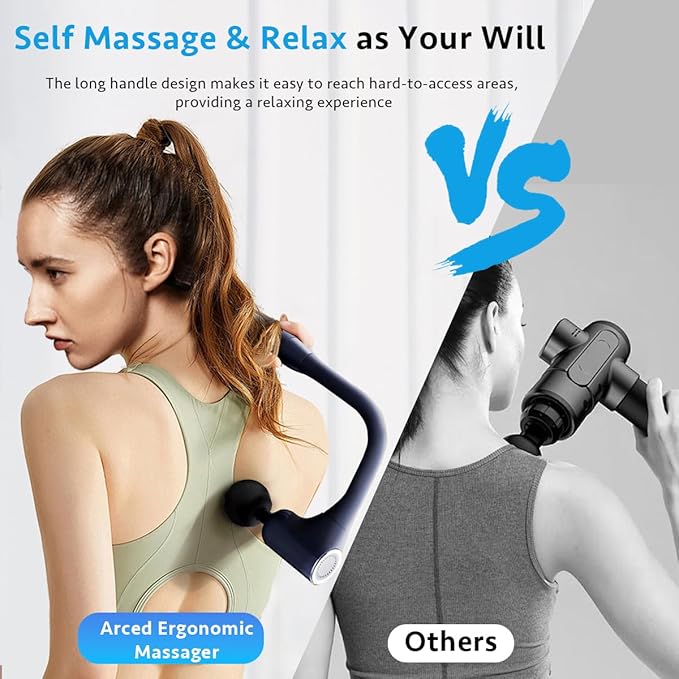 Massage Gun with Exended Handle Deep Tissue Back Massager for Pain Relief with Silicone Sleeves, 12MM Percussion Neck/Foot/Leg/Shoulder Massager, Unlimited Adjustable Speed - Bloomnest