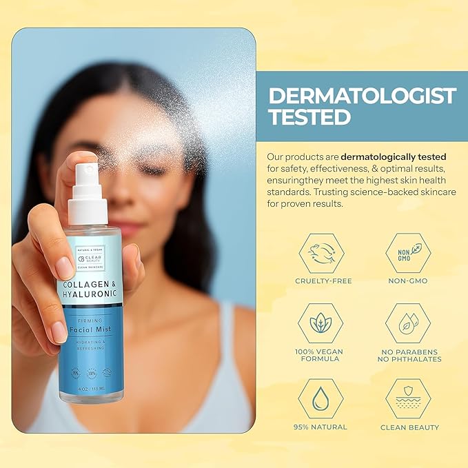 Clear Beauty Hyaluronic Acid & Collagen Face Mist - Dermatologist Tested, Moisturizes & Tones Skin, Anti-Aging, Natural Ingredients, Cruelty-Free Korean Skin Care - All Skin Types - 4 OZ (2 Pack) - Bloomnest