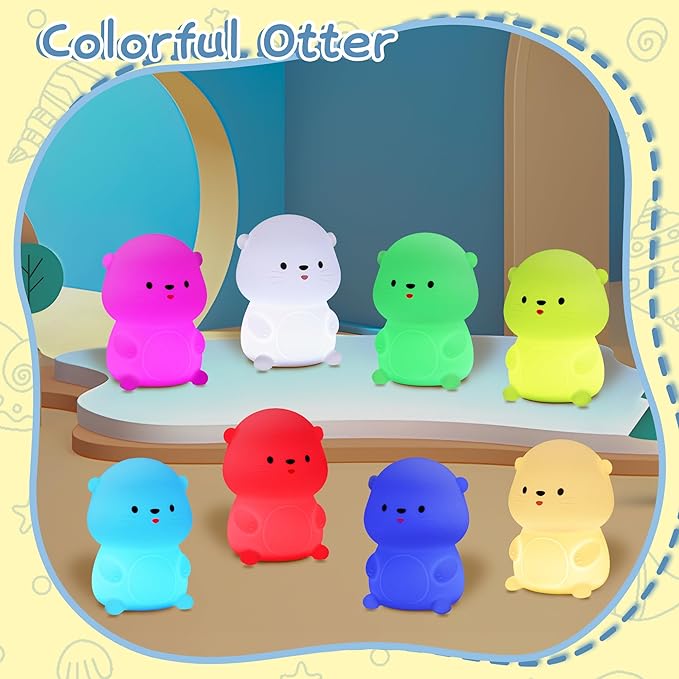 YuanDian Sea Otter Night Light, Gift for Babies and Teens, Decorate Kids' Bedroom with Cute Silicone Otter Nightlights with 8 Color Lights, Christmas Birthday Gift for Children and Toddlers Adults - Bloomnest
