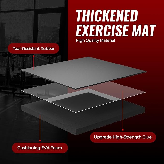SUPERJARE 0.56'' Thick 36 Pcs 144 Sq Ft Rubber Top Exercise Equipment Mats, High Density EVA Foam Mats with Rubber Top, Interlocking Gym Flooring for Home Gym, Protective Workout Mat, Black - Bloomnest
