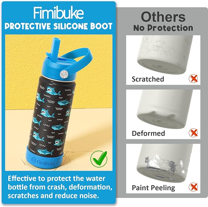 Fimibuke Kids Insulated Water Bottle, 18oz BPA FREE Kids Cups with Straw Double Wall Vacuum Tumbler 18/8 Stainless Steel Leak Proof Toddler Water Bottle for School Boys Girls (2 Pack, Game+Space) - Bloomnest