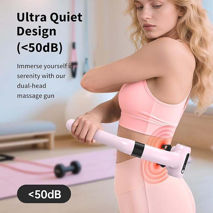 Dual-Head Massage Gun Deep Tissue with Extension Handle, 3-in-1 Detachable Handheld Percussion Back Massager for Muscle Neck Shoulder Body Pain Relief - 6 Speeds Levels (Glossy Pink) - Bloomnest
