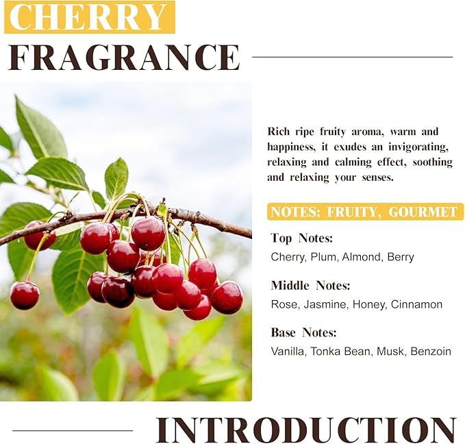 EUQEE 2.02 Fl oz Cherry Fragrance Oil, 60ml Premium Cherry Essential Oil with Glass Dropper for Diffusers, Candle & Soap Making - Bloomnest
