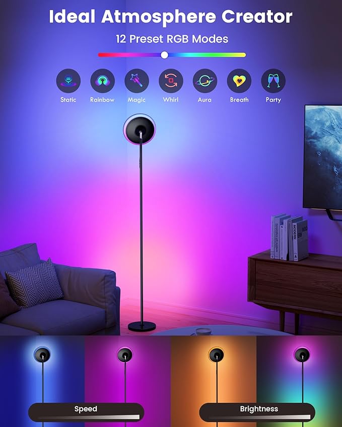 UFO Floor Lamp 71in, Upgraded 42W 3700LM LED Torchiere Floor Lamps for Living Room, Modern Tall Bright Standing Light with Remote, Dimmable Sky Light,1/2/3H Timer for Bedroom,Office(Black) - Bloomnest