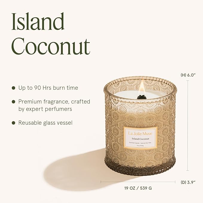 LA JOLIE MUSE Vanilla Coconut Candle – Coconut, Freesia & Vanilla | 19 oz Large Wooden Wick Candle | Natural Soy Wax | 90 Hours Clean Burn | Gift-Ready for Hosts & Gatherings | Elegant Home Décor - Bloomnest