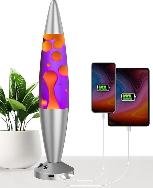 JAMBO Upgraded Motion Lamp – 16" Purple Liquid, Yellow Wax – USB Ports, Timer – Night Light for Adults, Teens, Kids – Bedroom, Living Room, Office Décor Lamp - Bloomnest