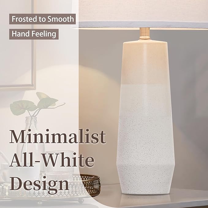 25.25" White Ceramic Table Lamps for Living Room, Ceramic White Lamps Set of 2 for Nightstand, Minimalist Beige Table Lamp Set of 2 for Bedroom, Console Reading Table Lamps - Bloomnest