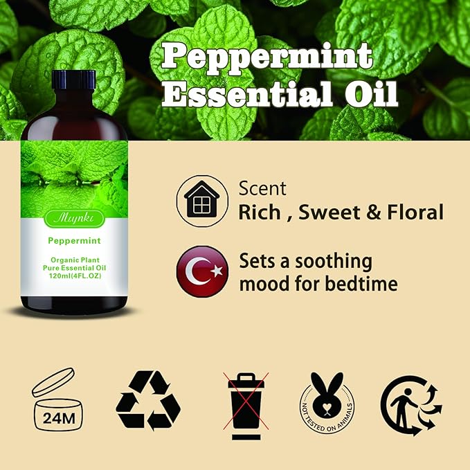 Peppermint Essential Oil-Peppermint Fragrance Oil 4.33oz (130ml)-100% Pure Natural Scent for Diffusers, Candles, Soap Making & Aromatherapy-Relaxing Home & Gift Essential Oil for Bath, Massage - Bloomnest