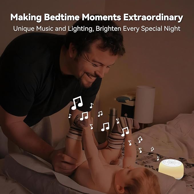 White Noise Sound Machine with 7 Colors Night Light 34 Soothing Sounds, Portable Sound Machine for Baby Adults Kids Sleep with 30 Volume Levels 4 Timers Adjustable Brightness (White) - Bloomnest