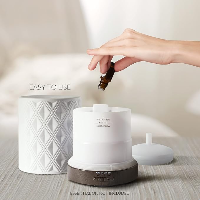 Earnest Living Essential Oil Diffuser for Large Room White Ceramic 250ml Aromatherapy Diffuser with 4 Timers 7 Night Lights and Auto Off Function for Home Gift EarnestLiving
