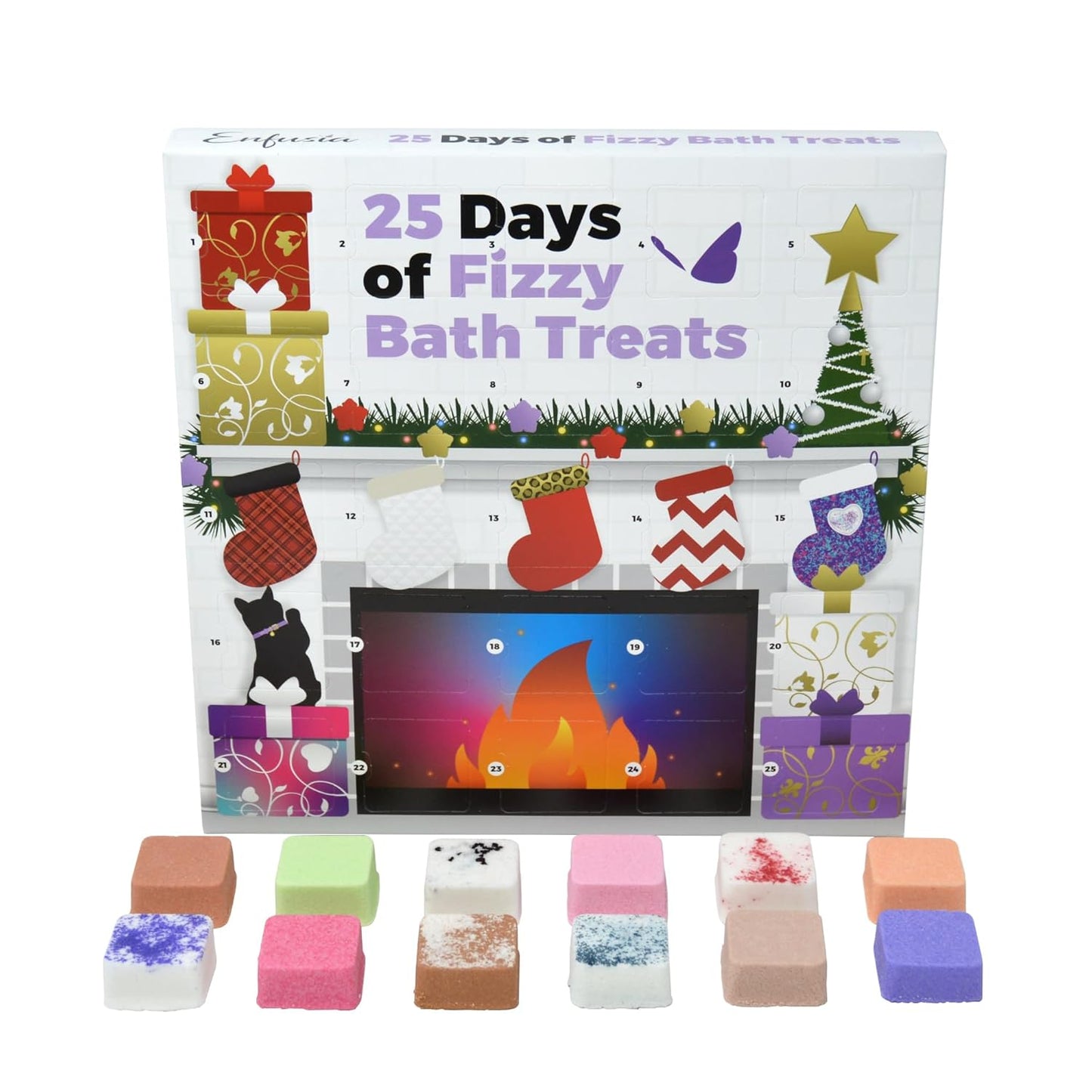 Enfusia Bath Bomb Advent Calendar (25 Days) Unique Holiday Gift Set | Natural Mini Fizz Treats for Kids, Teens | Vegan & Dye-Free Christmas Countdown Box USA