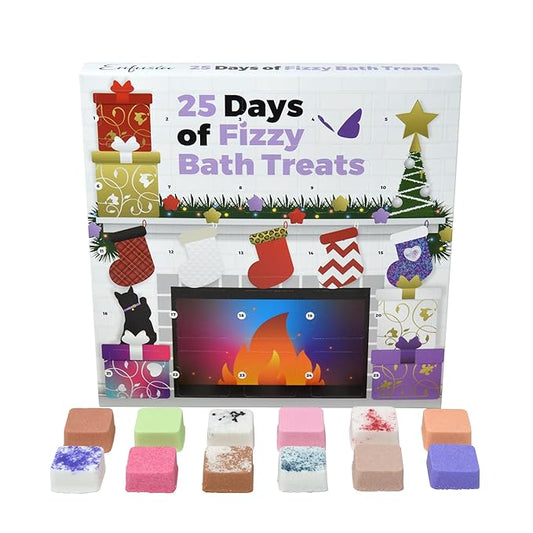 Enfusia Bath Bomb Advent Calendar (25 Days) Unique Holiday Gift Set | Natural Mini Fizz Treats for Kids, Teens | Vegan & Dye-Free Christmas Countdown Box USA - Bloomnest