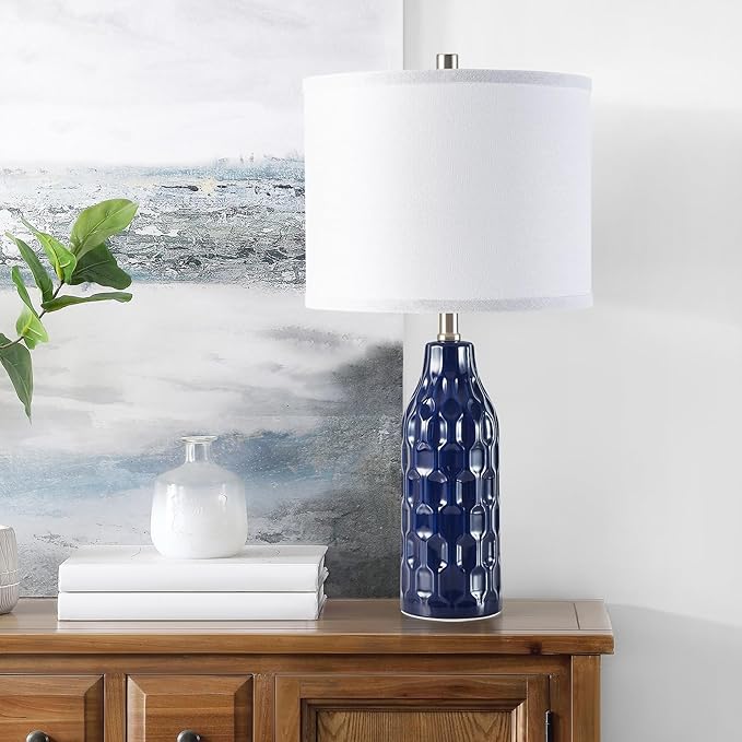 Luvkczc 24.8" Ceramic Table Lamps Set of 2 for Nightstand - 3 Color Temperature&Bulbs Included, Bedside Lamps for Living Room Bedroom Home Office Table Decor, Navy Blue - Bloomnest