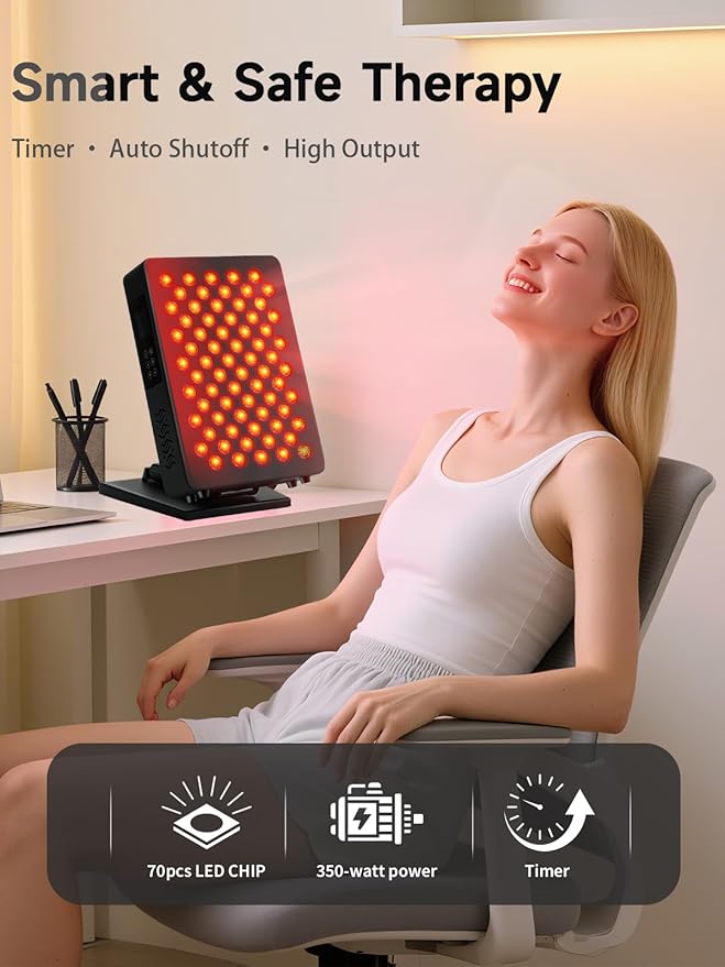 Red Light Therapy – 6 Wavelengths (600-850nm) Full Body Red Light Therapy, Touch Control & HD Display, 70 LEDs Ideal for Body, Face, Pain Relief, Anti-Aging & Recovery, 350W Black Bloomnest