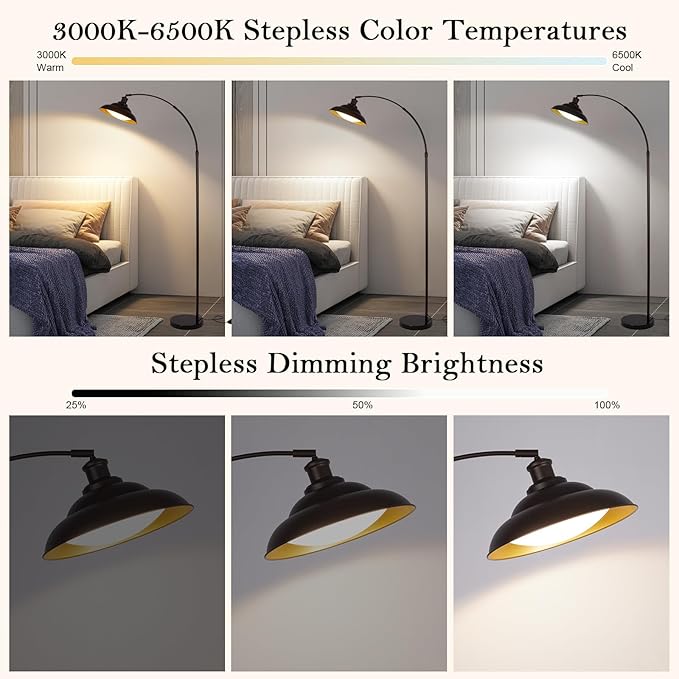 Arc Floor Lamp, Dimmable Dome Floor Lamp with Remote & Foot Switch, Modern Standing Lamp 3000-6500K 25W Integrated LED Bulb, Bronze Tall Lamp Over Couch Lamps for Living Room Bedroom Offices(Bronze) - Bloomnest