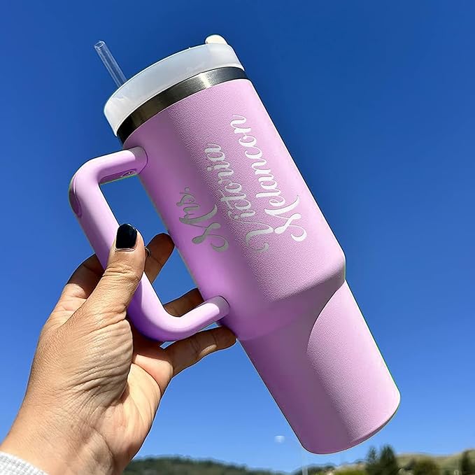 Personalized Tumbler with Handle, Custom 40oz Insulated Stainless Steel Tumblers Travel Mug Coffee Cup with Engraved Name and Straw Lid, Personalized Gifts for Women Men Him Her - Bloomnest