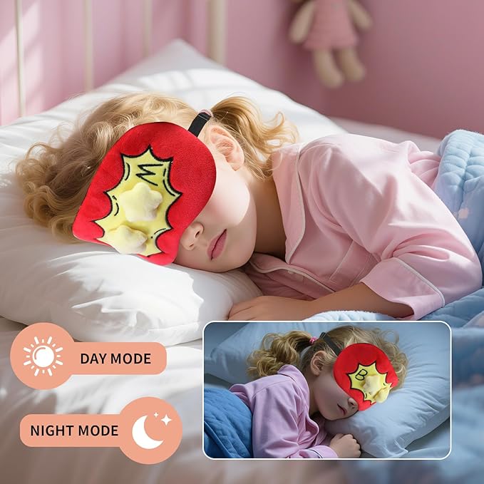 Cute Sleep Eye Masks for Kids, Kawaii Cartoon Kids Sleeping Mask for Women Boys Girls Teens, Soft Plush Adjustable Eyeshade Silk Travel Nap Eye Cover, Red Boom - Bloomnest