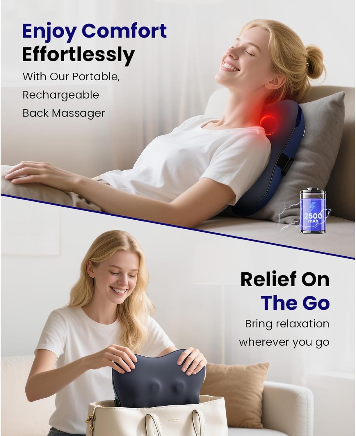 BOB AND BRAD Cordless Back Massager with Heat FSA Eligible HSA Eligible, Shiatsu Neck Massager for Pain Relief Deep Tissue, 3D Kneading Massage Pillow for Pain Relief, Birthday Gifts for Women Men