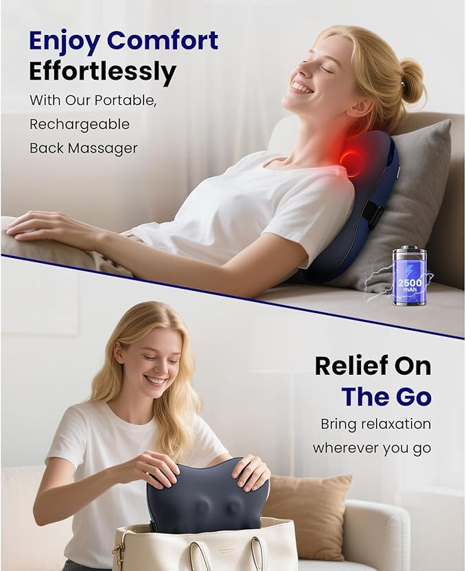BOB AND BRAD Cordless Back Massager with Heat FSA Eligible HSA Eligible, Shiatsu Neck Massager for Pain Relief Deep Tissue, 3D Kneading Massage Pillow for Pain Relief, Birthday Gifts for Women Men - Bloomnest