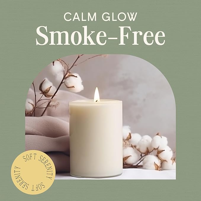 Mister Candle Dripless Vanilla Scented Ivory Pillar Candles Set of 3, Hand Made Vanilla Pillar Candles with Essential Oils for Home Decor, Premium Wax, 60 Hr Burn Time (3x4 inch) - Bloomnest