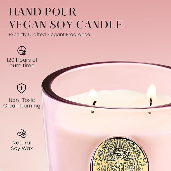 M&SENSE Large Two-Wick Soy Candle | Saltwater Rose & Pink | 19.8 oz, 120H Burn Time | Luxury Scented Candle for Relaxation, Gifting, Home Décor | Ideal for Bedroom, Office, Party Ambiance - Bloomnest