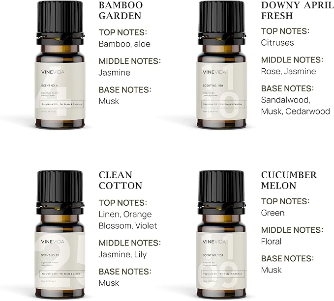 VINEVIDA [Set of 8] Clean Scents for Candle Making, Made in USA Candle Fragrance Oil, Soap Making Essential Oils, Diffuser Oil Scents - Bloomnest