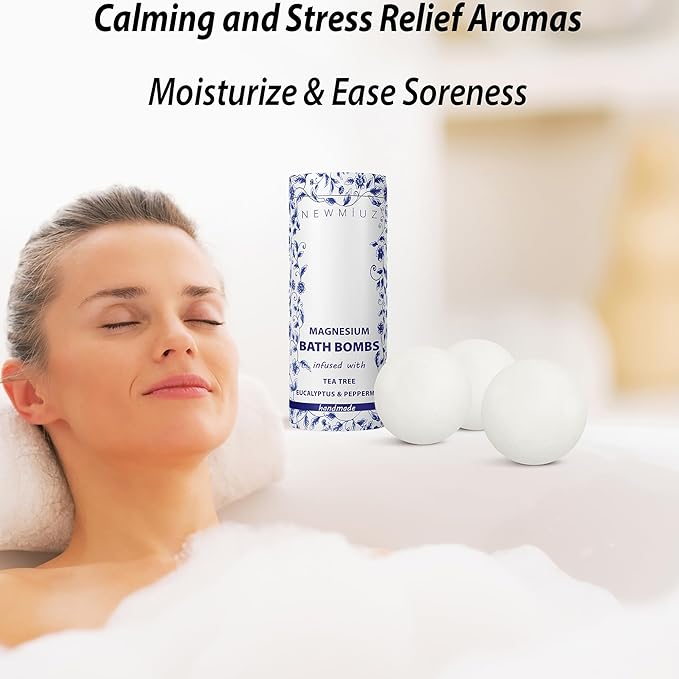 Magnesium Bubble Bath Bombs Long Lasting Foaming Sore Muscles Recovery Tea Tree Relaxing Stress Relief Calming Self Care Spa Gift for Birthday Christmas - Bloomnest