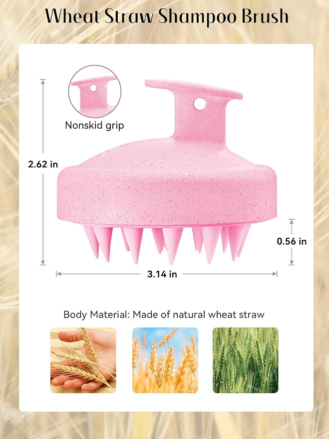 HEETA Scalp Massager Hair Growth, Soft Silicone Scalp Scrubber Shampoo Brush for Exfoliation, Dandruff Removal & Head Massage Stress Relax, Wet & Dry Use for Thick, Thin Hair Care, Wheat Straw Pink HEETA