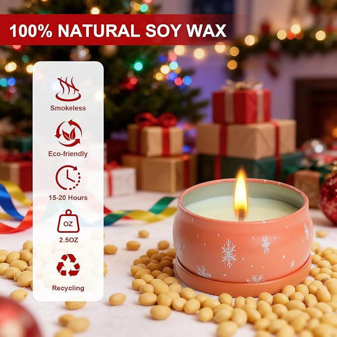 6 Pack Christmas Scented Candles with Natural Soy Wax, Long Lasting Aromatherapy Soy Candles for Home Scented, Christmas Candles Gift Set for Women & Friends - Bloomnest