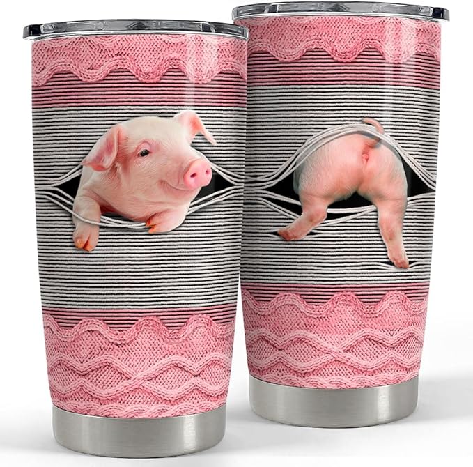 SANDJEST Pig Tumbler 20oz Stainless Steel Insulated Tumblers Coffee Travel Mug Cup Funny Pig Gifts for Women Girls Gift for Birthday Christmas - Bloomnest