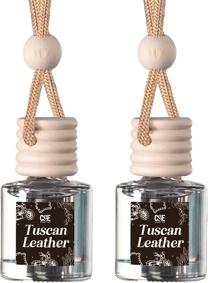 C&E Craft Co Hanging Car Air Freshener Diffuser 2 Pack, Long Lasting Fragrance Oil Car Freshener, Glass Bottle Auto Air Freshener, Made in USA (Tuscan Leather) - Bloomnest