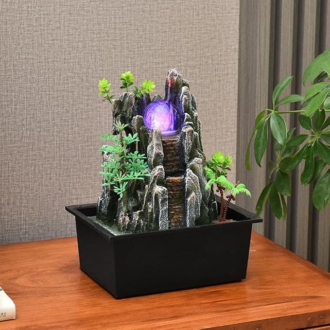 Tabletop Fountain House Decor Waterfall Fountain with Color-Changing LED Light for Office, Living Room, or Bedroom,Relaxing Indoor Tabletop Water Fountain(2816) - Bloomnest