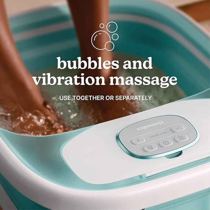 Homedics Smart Space Deluxe Footbath with Heat Boost, Patented Collapsible Design, Invigorating Bubble + Vibration Massage, 3 Pedicure Attachments, Safety-Lock System, Includes Bath Salts - Bloomnest