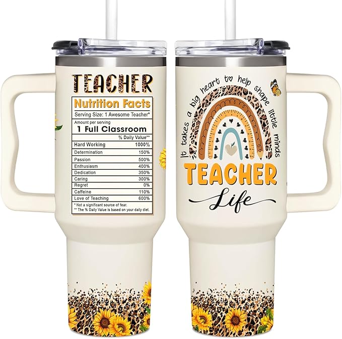 Teacher Appreciation Sunflower Tumbler 40Oz With Handle - Christmas and Graduation Gifts for Women, Thank You From Students - Bloomnest