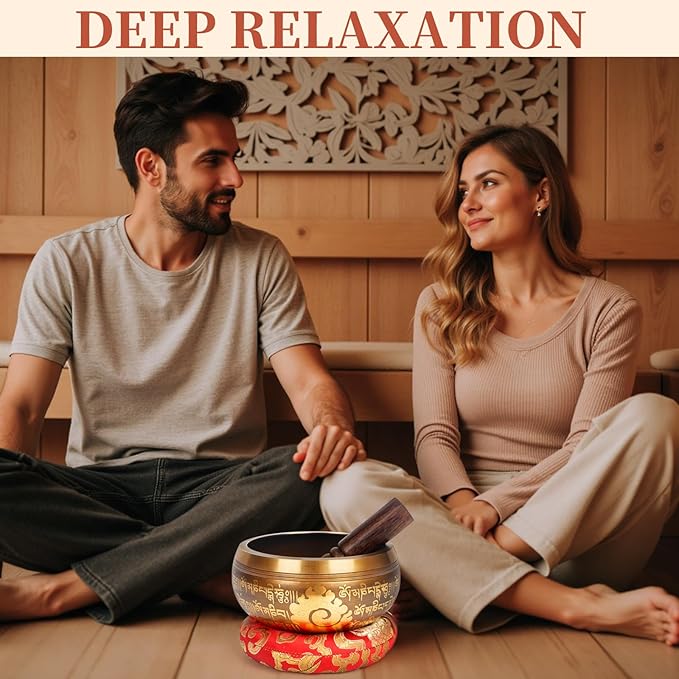 AKLOT HandMade Meditation Singing Bowl: Tibetan Sound Bowl Set with Pure Tone, Sound Bath Bowl with Cushion, Mallet, Carry Bag, Spiritual Gift for Chakra Clearing, Yoga, Prayer, Relaxation (5 Inch)