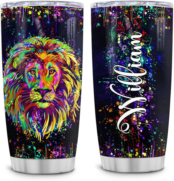 Wassmin Lion Cup Tumbler Personalized Tumblers 20o 30oz With Custom Name Watercolor Lion Gifts For Men Boys Tumblers Stainless Steel Coffee Travel Mug Birthday Christmas Stuff Gifts - Bloomnest